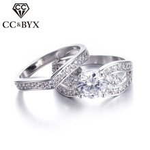 Conjunto de anillos de compromiso de Zirconia cúbica para mujer, Set de 2 anillos de compromiso, color oro blanco Vintage, CC228 2024 - compra barato