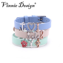 Vinnie-pulsera de cuero envolvente para mujeres, joyería de diseño de acero inoxidable, 3 uds., dijes deslizantes 2024 - compra barato