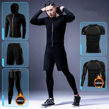 Conjunto esportivo de corrida para homens, roupas de inverno com calças de treino de veludo com 5 partes, manter o calor, academia, fitness, jogging, kit de roupas esportivas 2024 - compre barato