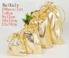 100pcs/lot Gold silver Foil Organza Bag Favor baby Candy Gift Bags Wedding Party Favor Pouch Christmas Decoration Packaging Bags 2024 - buy cheap