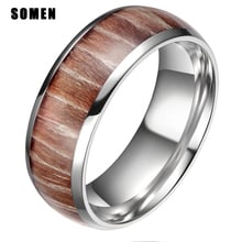 Luxo 8mm de madeira embutidos dome design anel de titânio para homens anéis de noivado bordas polidas banda de casamento masculino moda jóias presente 2024 - compre barato