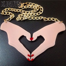 KUGUYS Fashion Jewelry Women Acrylic Hand Finger Heart Large Pendant Necklace Sweater Link Chain HipHop Rock Necklaces 2024 - buy cheap
