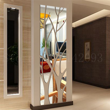 Adesivo de parede espelhado acrílico 3d diy, adesivo prateado com padrão de árvore, decoração moderna para quarto e sala de estar 2024 - compre barato
