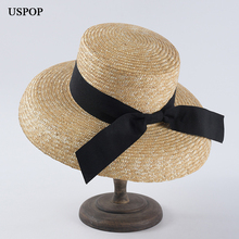 Женская соломенная шляпа USPOP, Повседневная летняя пляжная шляпа с большими полями, винтажная соломенная шляпа с бантом 2024 - купить недорого