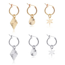 1Pair Glitter Water Drop Snowflake Small Hoop Earrings Simple Gold Metal Color Rhombus Endless Circle Earrings Jewelry E24 2024 - buy cheap
