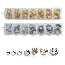 Casquillos de Metal con forma de flor hueca para fabricación de joyas, 1 caja, tamaño variado, Color plateado/dorado, F3749 2024 - compra barato