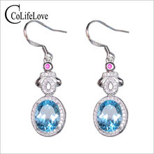 Elegant topaz wedding drop earrings 8 mm * 10 mm natural VVS light blue topaz gemstone earrings solid 925 silver topaz jewelry 2024 - buy cheap