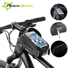 Rockbros bolsa para ciclismo, acessório de telefone para bicicleta, bolsa à prova d'água com sensor de toque e armação frontal para mtb 6.0 2024 - compre barato