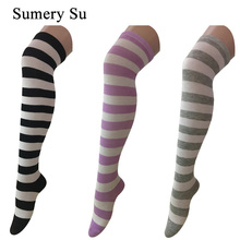 3 Pairs/Lot Stockings Women Thigh High Over Knee Cotton Striped Pattern Sexy Cute Slim Ladies Girls Female Winter Autumn 2024 - buy cheap