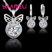 Simple Butterfly Shape Pendant Necklace Earrings Sets For Party 925 Sterling Silver Austrian Crystal Engagement Jewelry 2024 - buy cheap