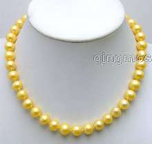 Venta grande 10-11mm alta calidad A + grado oro redondo perla de agua dulce natural collar de 17 "- 5788 al por mayor/al por menor envío gratis 2024 - compra barato