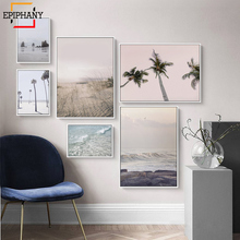 Coastal Gallery Wall Art Prints Pastel Palm Tree Canvas Painting Ocean Posters and Prints Nordic Wall Pictures for Living Room 2024 - buy cheap