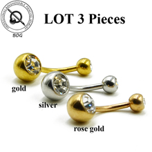 3 Piece 316L Steel CZ Crystal Belly Button Ring Navel Piercing Nombril Ombligo Barbell Stud  Body Jewelry 14g 2024 - buy cheap