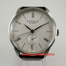 Relógio masculino parnis 42mm, mostrador branco, mãos de prata, estojo de data, 24 horas, 5atm, st1690, partes automáticas masculinas 2024 - compre barato