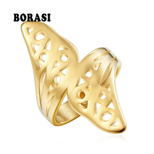 BORASI-anillo grande Vintage de acero inoxidable para mujer, joya de boda, Color dorado 2024 - compra barato