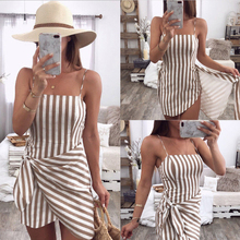 2018 Women Sleeveless Boho Striped Casual Clubwear Party Beach Belt Waist Summer Dress Sleeveless Bandage Asymmetrical Dresses 2024 - buy cheap