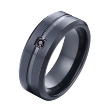 Joyería de moda para hombres y mujeres, anillos de acero inoxidable de titanio negro con piedra de 8mm, Alianza de aniversario de boda, anillos para parejas 2024 - compra barato