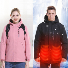 Mens Women  USB Heated Long Sleeves Outdoor Coat  Heating Hooded Jacket Warm winter Thermal Skiing softshell waterproof Jacket 2024 - buy cheap