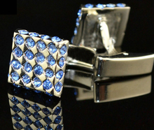 Crystal   Blue Colour Square Rhinestone Style Hotsale Copper Material   Wholesale   Cuff Links 2024 - buy cheap