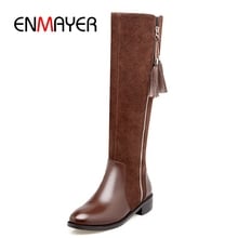 ENMAYER Women boots round toe zipper fringe knee high boots square heel boots botas mujer Big size 34-39 ZYL970 2024 - buy cheap