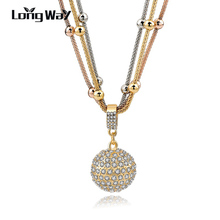 Longway colar feminino com pingente de bola, corrente completa de strass dourada 2019, colar com corrente, cores douradas, nis 140451 2024 - compre barato