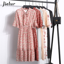 Jielur-vestido floral de chiffon, renda, decote em v, manga solta, elástico, linha a, vestido coreano 2024 - compre barato