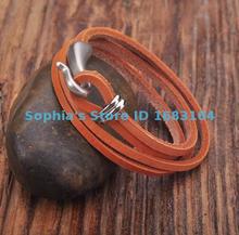 S350 Tan Brown Cool Hook Double Wrap Real Leather Bracelet Wristband Men's Cuff 2024 - buy cheap