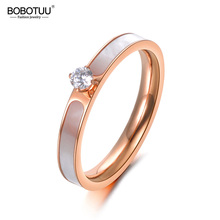 BOBOTUU Stainless Steel Ring Rose Gold Color AAA Zircon Shinning Rhinestone & White Shell For Christmas Gift Girl Women BR18146 2024 - compre barato