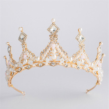 European Gold Crown Baroque Crystal Crown Headband Rhinestone Hairband Pearl Tiara Wedding Hair Accessories Bridal Queen Crown 2024 - buy cheap
