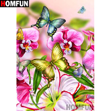 HOMFUN-pintura de diamante 5D DIY "mariposa flor", cuadrados o redondos de imitación bordado de diamantes, estilo punto de cruz 3D, decoración del hogar, A19898 2024 - compra barato