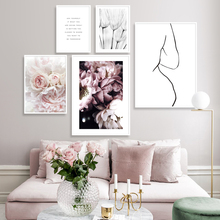 Scandinavian Style Pink Flower Painting Wall Art Canvas Poster Nordic Prints Peony Decorative Pictures Bedroom Modern Home Decor 2024 - buy cheap