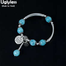 Uglyless 100% Real 925 Sterling Silver Lotus Tassel Bracelets for Women Gemstones Balls Beading Bangle Elastic Rope Fine Jewelry 2024 - buy cheap