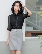 Fashion Ladies Black Blouses Women Business Suits 2 Piece Skirt and Top Sets Half Sleeve Shirts OL Styles 2024 - buy cheap