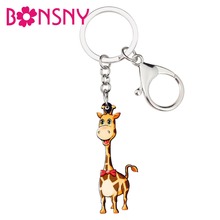 Bonsny chaveiro de acrílico com desenhos, chaveiro e girafa feliz, joia para mulheres, meninas, adolescentes 2024 - compre barato