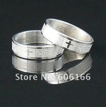 6mm Silver Tone Etched Spanish Bible Lord's Prayer Cross Ring Stainless Steel Rings Fashion Religious Jewelry 2024 - buy cheap