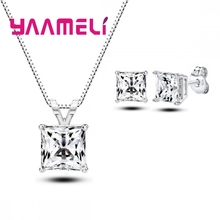 Shiny Clear Crystal Pendant Necklace Stud Earrings Suit Jewelry Set For Female Girls Simple Casual Fashion Wedding Engagement 2024 - buy cheap