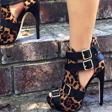 Luxury Brand Design Big Size 34-47 leopard Customized Women Shoes Woman Sexy Punk High Heels Shoes Women summer Boots sandals 2024 - buy cheap