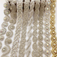 flower Crystal Rhinestone Wedding dress accessories Pearl Beaded Lace Trim fabric applique patches Iron on or Sew on 2024 - buy cheap