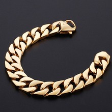 15MM Fashion Jewelry Stainless Steel Gold Tone Cuban Curb Chain Bracelet Wristband Mens Womens Gift Bangle 8.66" Christmas Gift 2024 - buy cheap