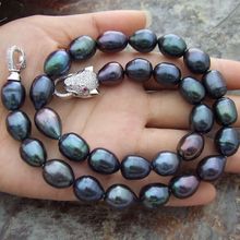 HOT 11-13MM NATURAL SOUTH SEA BAROQUE BLACK PEARL NECKLACE 18 INCH Leopard Clasp 2024 - buy cheap