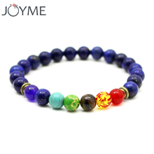 Pulsera con abalorios de color morado para hombre y mujer, pulsera con holograma de Yoga Natural, piedra de Lava negra, 7 Chakras 2024 - compra barato