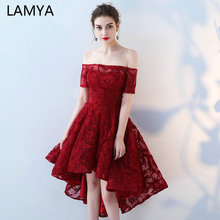 LAMYA Boat Neck With Short Sleeve Prom Dresses Vintage Front Back Long Tail Banquet Evening Dress 2022 High Low Back vestido de 2024 - buy cheap