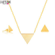 ICFTZWE Stainless Steel Jewelry Sets Gold Colour Geometric Triangle Statement Necklace Kids Earrings For Women Fashion Bands 2024 - buy cheap
