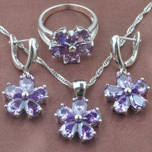 DISEÑO DE FLOR DE CIRCONIA púrpura, conjuntos de joyas de Color plateado para mujeres, collar, pendientes, anillo, envío gratis TZ0250 2024 - compra barato