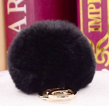 Fluffy 11 colors Rabbit Fur Pompom 8CM For Bags&Cars Charm Real Natural Fur Balls Genuine Fur Pom Poms Key Chain TWK005-black 2024 - buy cheap