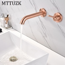 Mttuzk torneira para pia de parede, torneira de latão escovado de ouro rosê com misturador de mistura quente e fria com 2 furos 2024 - compre barato