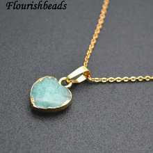 Natural Amazonite Faceted Stone Heart Pendant Linked Chains Necklace Fashion Jewelry 2024 - buy cheap