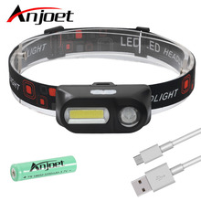 Anjoet-minifaro LED COB para la cabeza, linterna recargable por USB, 18650, para acampar, senderismo, pesca nocturna 2024 - compra barato