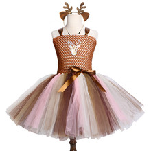 2-12 Year Girls Kids Brown Deer Tutu Dress Children Cute Animal Deer Christmas Birthday Gift Christmas Happy Purim Deer Dress 2024 - buy cheap