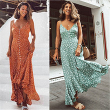 Fashion Summer Women Ladies Dot Boho Dress Cocktail Party Holiday Beach Sleeveless Button Dress Long Sundress 2024 - buy cheap